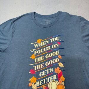 Lulu Mac Mens 2X Graphic Tee Blue Focus On‎ The Good Fall Pumpkins T-Shirt